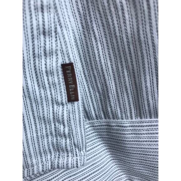 PERRY ELLIS Mens Size Large Button Down Dress Shirt Pinstripe LS 100% Cotton - Picture 3 of 5